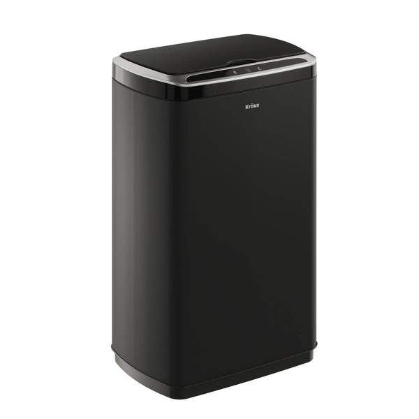 Kraus KTCS-10MB GarbagePro Rectangular 13 Gallon Hands-Free Motion Sensor Trash Can Battery Operated in Matte Black Finish with SoftShut Touchless Lid