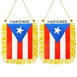 2 Pack Puerto Rico Window Hanging Flag, Puerto Rican Suction Cup Small Mini Banner for Car Rearview Mirror Decoration (2)