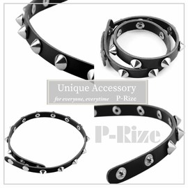 P-Rize Bracelet, Spiky Studs, Double Wrap, Leather, Wristband, Punk Type, V-Series, Mine Type, Accessory, Black, Black, One size, Leather Metal, No Stone