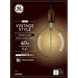GE Vintage Style LED Light Bulb, 40 Watt, Clear Finish, Warm Candle Light, G63