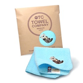 TOWEL COMPANY Imabari Towel Handkerchief 22×22cm (8.7 x 8.7 inches) Gift Embroidery Aquarium Life Aquarium (Sea Otter (Sky Blue))