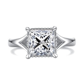 Gobaalele Cubic Zirconia Engagement Ring,Square Shaped Wedding Promise Rings,Princess Cut Solitaire 5A Grade CZ Simulated Diamond Anniversary Ring for Women Size8