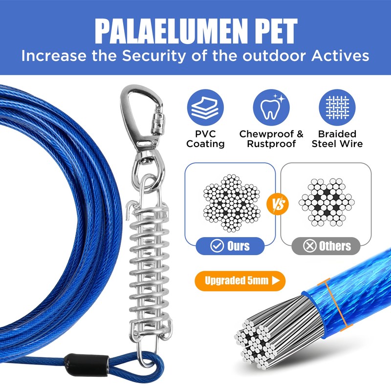 Palaelumen Dog Tie Out Cable and Stake - 30ft Heavy