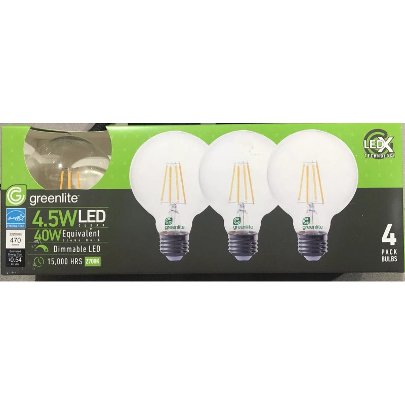 Greenlite 4 Pack LED Deco G25 Light Bulb 40W=4.5W 2700K
