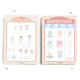 Pretend Play Notepad Set for Kids – Coffee Shop Cafe Play Menus, Restaurant Role Play for Toddlers, Cash Register Accessories, Educational Learning Toys Playset for Children, Imaginative Play for Girl