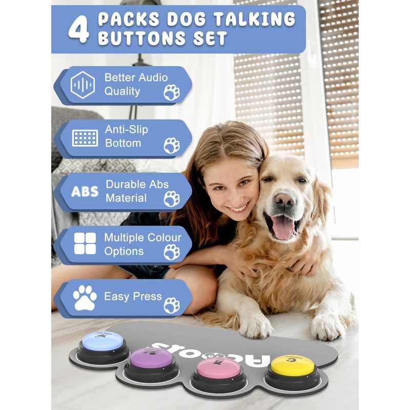 4 Pcs Dog Talking Button Set, Dog Buttons for Communication,