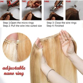 Benehair 100% Human Hair Extensions 16 Inch 50g Remy Hair Hidden Wire without Clip without Tape Ash Blonde mixed Bleach Blonde Long Soft Hair Miracle Headband #18&613