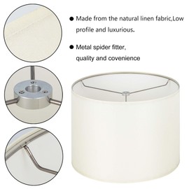Wellmet Cream White Set of 2 Drum Lampshades, Easy Assembly Required 18" Top x 18" Bottom x 12" High Replacement Lamp Shades, Fabric Lampshades for Table Lamps Floor Lamps, Metal Spider Fitter