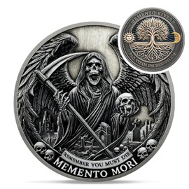 Grim Reaper Memento Mori Coin - Skull Tree of Life Stoic Challenge Coin - Novelty EDC Amor Fati Token Medallions for Daily Stoic Practice - Inspirational Momento Mori Stoicism Gifts for Men Women Kids