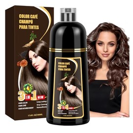 Shampoo para Canas, Hair Dye Shampoo 3 en 1 de Funciones de cuidado cabello, Shampoo con Tinte para Cubrir Canas con Cabello Extractos Jengibre Ginsen
