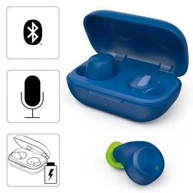 Hama Bluetooth Kopfhörer Spirit Chop (In Ear Kopfhörer mit Mikrofon, True Wireless Earbuds mit Ladestation, IPX 4, Laufzeit 16h, kabellose Kopfhörer mit Sprachsteuerung, Siri, Google) blau