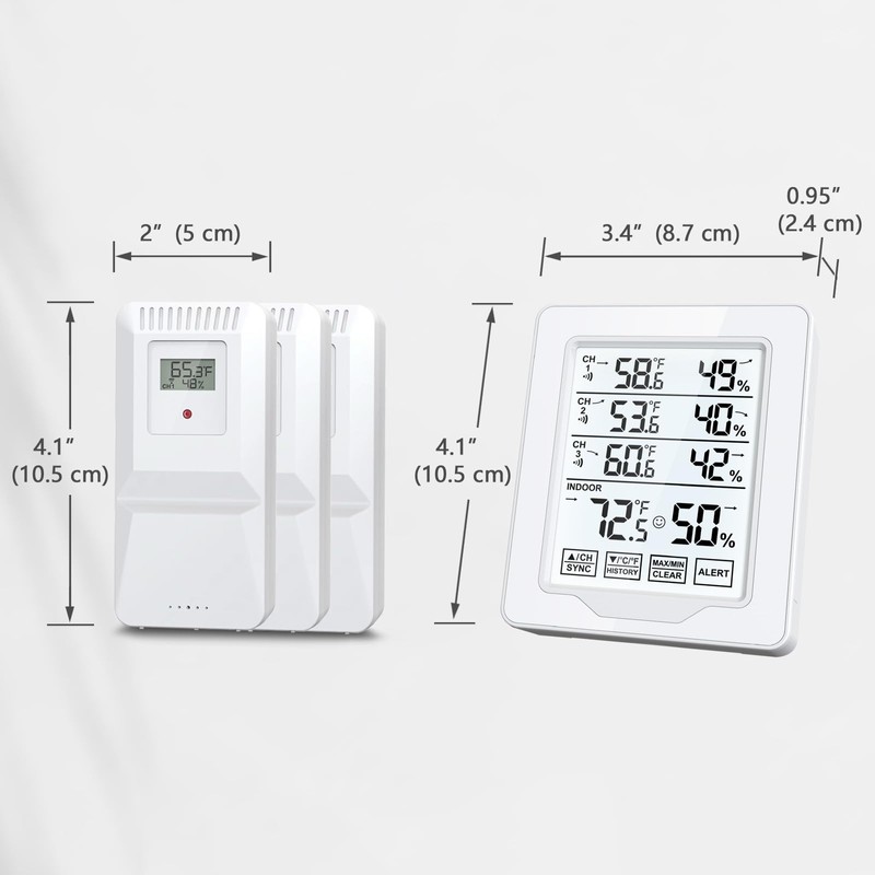 Indoor Outdoor Thermometer Wireless with 3 Remote Sensors, Digital Temperature