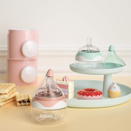 POTATO Glass Baby Bottles for Newborn Babies, Anti Colic Breastfeeding Bottle with Wide Neck, Slow Flow, 2pack, 2.5oz, Green