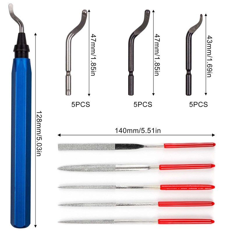 Universal Deburring Tool, 15-Piece Replacement and 5 Diamond File Set,
