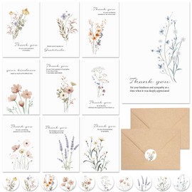 Harsever 50 Pack Floral Thank You Cards with Adhesive Envelopes, Gifts for Funeral Wedding Bridal Showers Baby Showers Birthday Graduation (Wildflower Thank You Cards)