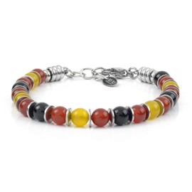 10:10 Adjustable bracelet with natural stones diameter 6 mm interspersed with polished stainless steel discs. Very durable bracelet for men and women. Made in Italy, 21 cm, Stainless Steel Stone
