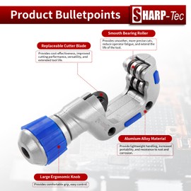 Sharp-tec 4-32mm Pipe Cutter, Adjustable Tube Cutter with Aluminum Alloy Body, Pipe Cutting Tool for Copper, Brass, PVC, Aluminum
