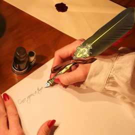 Feather Pen and Ink Set - Vintage Calligraphy Feather Pen for Writing | Dip Pen, Sealing Wax, Seal Stamp, Envelope Tool, Best Kit for Writing, Drawing, Signatures