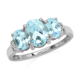 Silvershake 3-Stone Oval Shape Birthstone Gemstone White Gold Plated or Yellow Gold Plated 925 Sterling Silver Classic Statement Ring Jewelry for Women, 6.5, Sterling Silver Rhodium (White Gold