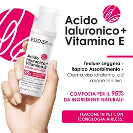 Face Cream for Wrinkles, Hyaluronic Acid and Vitamin E 95% Natural Moisturising Soothing and Firming for Face Around Eyes and Decolleté 50ml