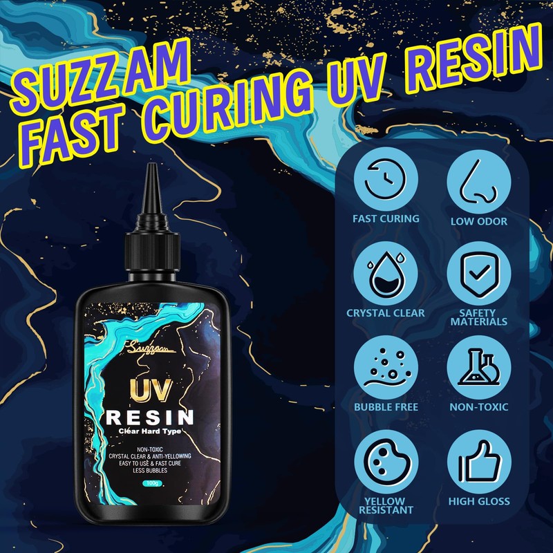 Suzzam UV Resin 100g, Upgraded UV Resin Kit Crystal Clear