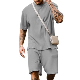 Babioboa Casual set Tee T Shirt Suit Daily T Shirt oversize two piece outfits Summer Tracksuit for men(Grey,S)