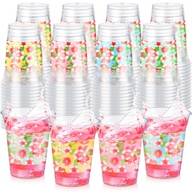 Jingmore 100 Pcs 12oz Floral Disposable Cups Flower Spring Party Plastic Cups Wildflowers Cold Beverage Drinking Cups for Spring Summer Party Wedding Reception Baby Shower Bride's Birthday Party