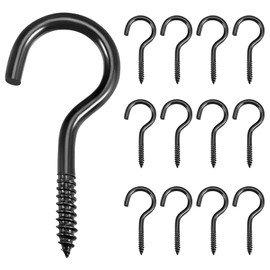 Pack of 12 Screw Hooks Black 8.5 x 3.5 cm Hooks for Screwing Metal for Hanging Screw Hooks with Thread Heavy Hook Screw Large for Hanging Tea Cups Keys Christmas Decoration