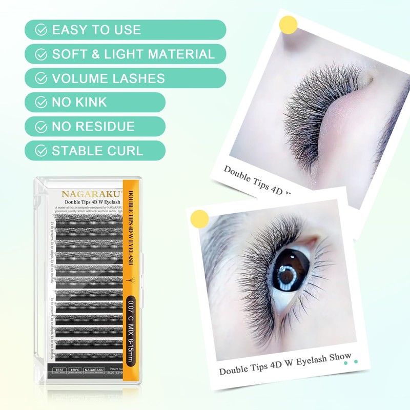 NAGARAKU Double Tip 8D WW Eyelash Extensions Thick Eyelashes 0.07mm