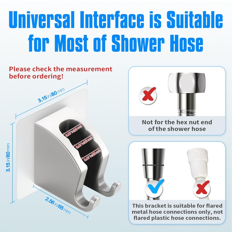 JONKEAN Brushed Nickel Handheld Shower Head Holder with 2 Hanger