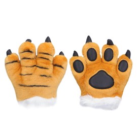 Mrisata 1pcs Animal Paw Claw Costume Cosplay Glove for Adult Kids Party Cosplay Accessory Brown Tiger Grain Style(Yellow)