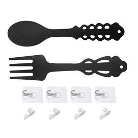 Zreneyfex 2 Pcs Wall Decor Fork and Spoon Metal Hanging Signs, Metal Fork Spoon Large Vintage Cooking Spoons Wall Decor, Black Kitchen Decor for Farmhouse Home