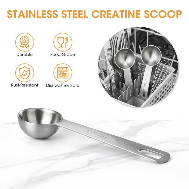 Aieve 5g Creatine Scoop,2 Pack Stainless Steel Measuring Scoops for