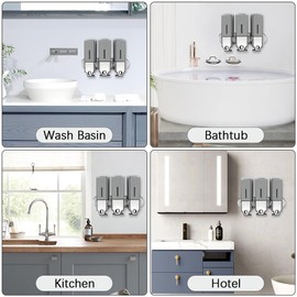prosfalt 3 x 500ml per Cup Wall Mounted Manual Soap Dispenser for Home, Bath, Kitchen, Hotels, Restaurants. Shower and Lotion (Grey), Grey,transparent