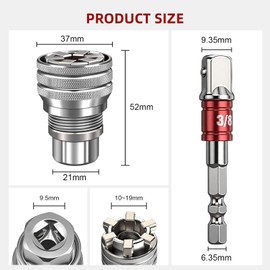 HYLEBOR Multi-Function Universal Socket Wrench Tool, 2 Pack 10mm-19mm Universal Maintenance Tool for 3/8" Drive Ratchet, Torque Wrench, Power Drill, Adjustable Socket Wrench with Power Drill Adapter