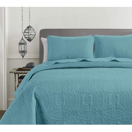 Chezmoi Collection Austin 3-Piece Oversized Bedspread Coverlet Set (King, Turquoise)