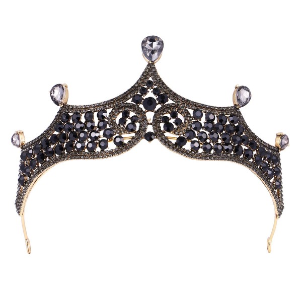Lurrose Vintage Baroque Crown Halloween Black Tiara and Crown Bridal Crown Luxury Crystal Crown Princess Crown (Black)