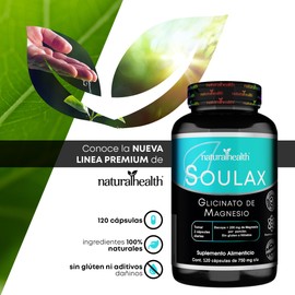 Natural Health. Soulax. Glicinato de Magnesio + Bacopa Monnieri. Suplemento Alimenticio de Alta Absorción, 120 Cápsulas de 750 mg c/u. Ingredientes Naturales.