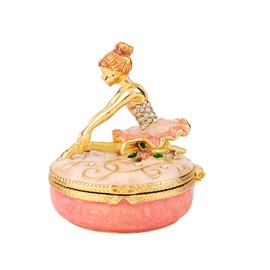FASSLINO Ballet Girl Trinket Box Hinged Enameled Hand-Painted Figurine Ornaments Craft Unique Gift for Home Decor(Pink)