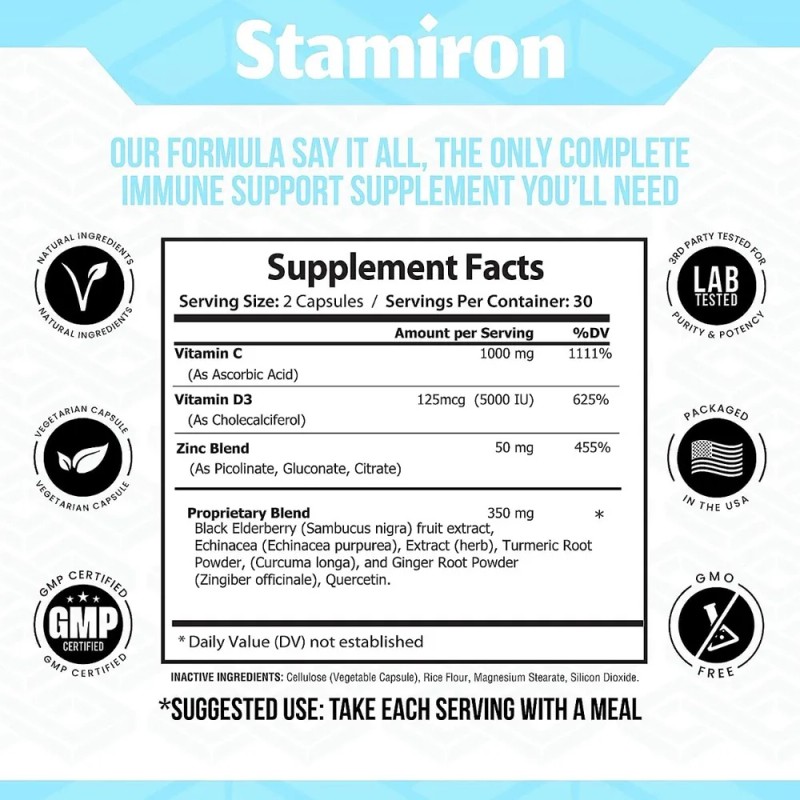 Apoyo Inmunolgico Stamiron Quercetina Zinc Vitamina C D3 Crcuma Cpsulas
