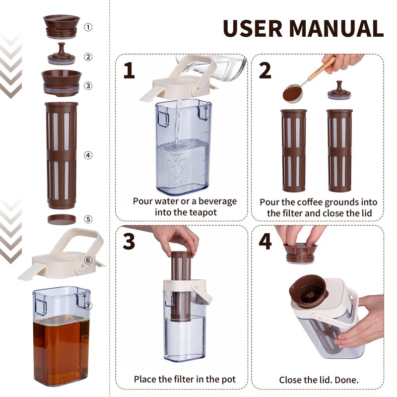 HOUSEASSIST Cold Brew Coffee Maker with 350-Mesh Fine Filter, 34oz