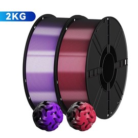 KELEIDI dual color and three color 3D printing consumables PLA silk filament, 1.75mm, color printing, high precision, strong toughness, neat wiring, 1000g * 2 (4.4 pounds) 2kg, suitable for most FDM printers (2PCS):_Black Red+Black Purple