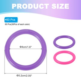PATIKIL 2" Plastic Ring-Toss Rings for Bottles, 60 Pack Carnival Rings Plastic Hoops for Speed and Agility Practice Outdoor Party Favor, Pink/Purple