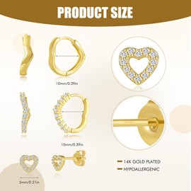 TTPSRY 3 Pairs of Women's Earrings Gold-Plated 14K Cubic Zirconia Stud Earrings Set Elegant Design Perfect for Everyday Evening Events, Brass