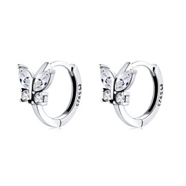 Silver earrings for women 925 with shiny butterfly shape. Hoop earrings made of 925 silver for women or 18 carat gold, ideal as a gift for Mother's Day, earrings for girls. Jewellery women, Unit size,