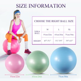 Honoson 3 Pcs Exercise Yoga Ball Large Pregnancy Fitness Ball Chair for Office Home Labor Gym Birth Balance, 55/65/75cm(Pink, Green, Blue)