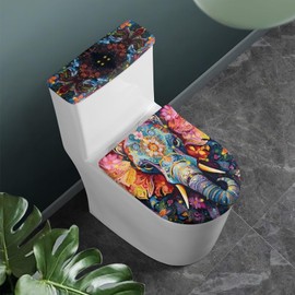 ASQVTIFE Toilet Seat Cover Set 2 Piece Toilet Cover Toilet Decorations Toilet Lid Cover and Toilet Tank Lid Cover Elephant Print Luxury Bathroom Decor Toilet Covers