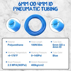 NORJIN 100ft 6mm OD 4mm ID Polyurethane PU Air Hose Pipe Tube Kit, High Flexibility Pneumatic Tubing Air Line Tubing, Blue