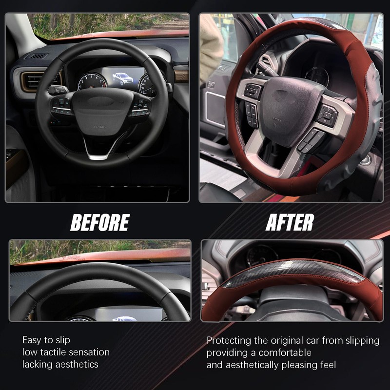 Breathable Leather Steering Wheel Cover with Non-Slip Grip for Enhanced