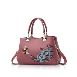 NICOLE&DORIS Women Top Handle Handbags Retro Crossbody Bag Ladies Fashion Shoulder Bag Purse Tote Embroidery Dark Pink Bee